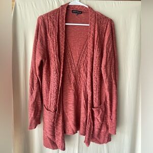 Textured Knit Pink Open-Front Cardigan